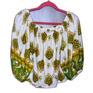 Haute Hippie Boho Off The Shoulder Top with Puff Sleeves Sz S